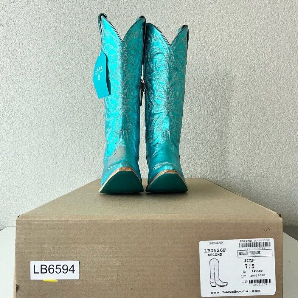 Lane SMOKESHOW Womens Cowboy Boots 7.5 Turquoise Leather Western Cowgirl Tall - Picture 12 of 13